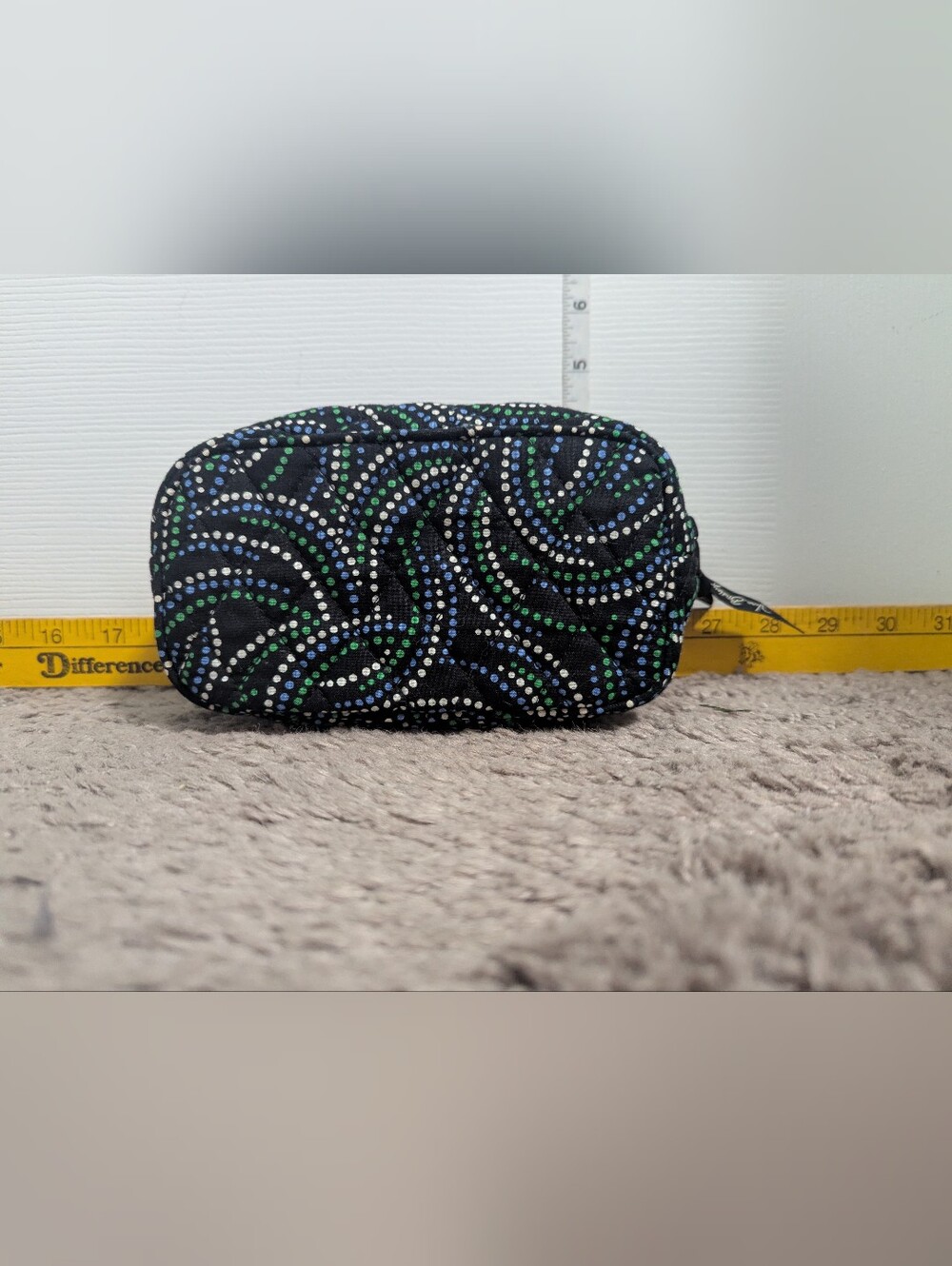 Vera Bradley Black Cosmetic Pouch with Blue, Green & White Dots